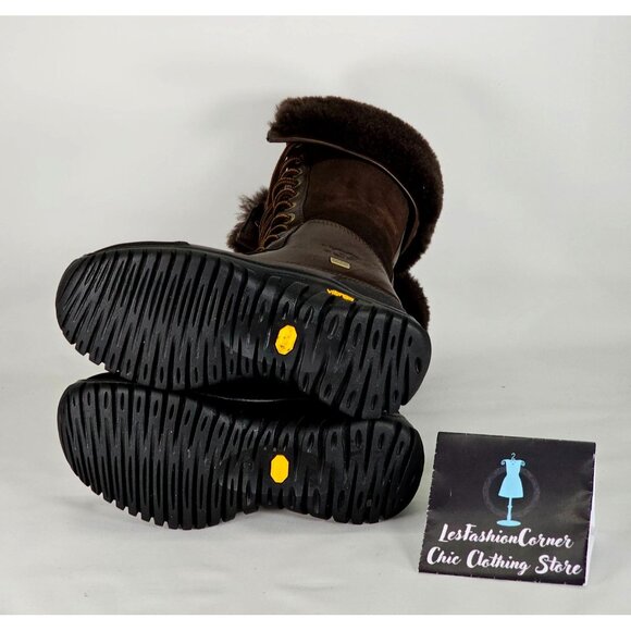 UGG Adirondack Women's Brown Leather & Fur Tall Lace-Up Boots Size 6 313 - Picture 7 of 15